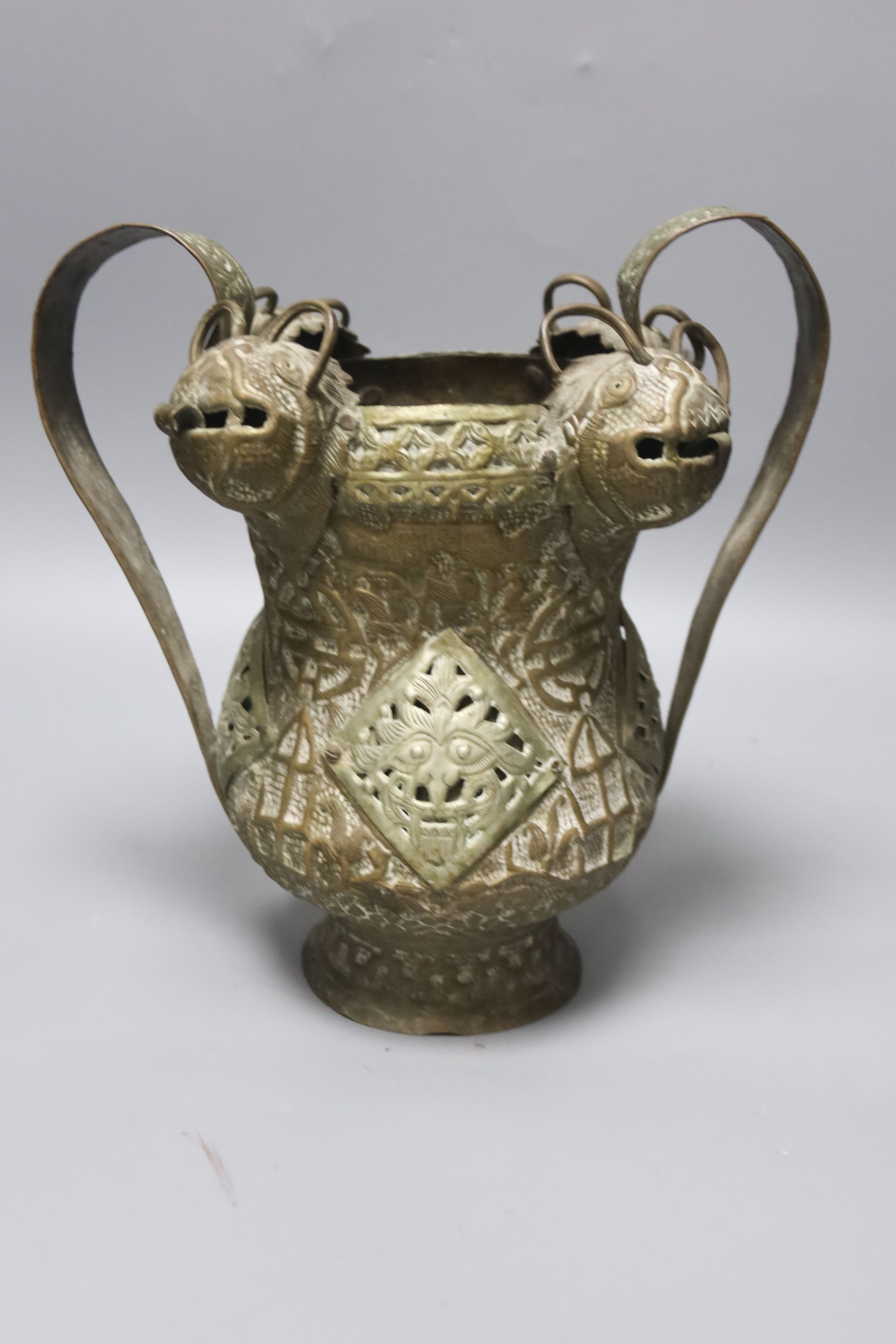 A large Chinese vase, a.f., 47cm, a pair of soapstone carvings, embossed Chinese brass ornament and cased pair of painted eggs